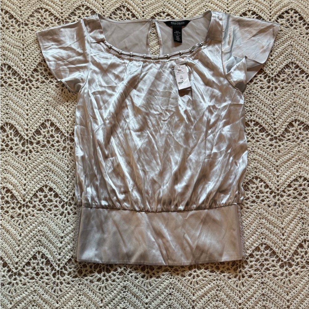 NWT White House Black Market Silk Blouse Top Formal Size Small Bead Details